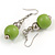 Light Green Wood and Silver Acrylic Bead Necklace, Earrings, Bracelet Set - 70cm Long - view 6