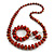 Red/ Black/ Gold Wooden Bead Long Necklace, Drop Earrings, Flex Bracelet Set - 80cm Long