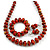 Red/ Black/ Gold Wooden Bead Long Necklace, Drop Earrings, Flex Bracelet Set - 80cm Long - view 7