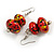 Red/ Black/ Gold Wooden Bead Long Necklace, Drop Earrings, Flex Bracelet Set - 80cm Long - view 6