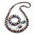 Multicoloured Wooden Bead Long Necklace, Drop Earrings, Flex Bracelet Set - 80cm Long