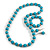 Turquoise Blue Wood and Silver Acrylic Bead Necklace, Earrings, Bracelet Set - 70cm Long