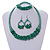 Ethnic Handmade Semiprecious Stone with Cotton Cord Necklace, Bracelet and Hoop Earrings Set In Green - 56cm L - view 2