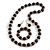 Dark Brown Wood and Silver Acrylic Bead Necklace, Earrings, Bracelet Set - 70cm Long