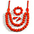 Chunky Orange Long Wooden Bead Necklace, Flex Bracelet and Drop Earrings Set - 90cm Long