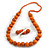 Chunky Wood Bead Cord Necklace and Earring Set with Animal Print in Orange/ 76cm L - view 8
