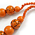 Chunky Wood Bead Cord Necklace and Earring Set with Animal Print in Orange/ 76cm L - view 6