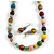 Long Wood Bead Necklace and Earring Set with Animal Print in Multi/ 80cm L - view 2