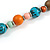 Long Wood Bead Necklace and Earring Set with Animal Print in Multi/ 80cm L - view 5