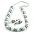 Chunky Wood Bead Cord Necklace and Earring Set with Animal Print in White/ 76cm L