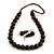 Chunky Wood Bead Cord Necklace and Earring Set with Animal Print in Dark Brown/ 76cm L