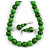 Chunky Wood Bead Cord Necklace and Earring Set with Animal Print in Green/ 76cm L - view 2