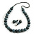Chunky Wood Bead Cord Necklace and Earring Set with Animal Print in Grey/ 76cm L