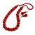 Chunky Wood Bead Cord Necklace and Earring Set with Animal Print in Red/ 76cm L - view 9