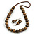 Chunky Wood Bead Cord Necklace and Earring Set with Animal Print in Brown/ 76cm L
