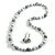 Long Wood Bead Necklace and Earring Set with Animal Print in White/Black/ 80cm L