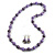 Long Wood Bead Necklace and Earring Set with Animal Print in Lilac Purple Colour/ 80cm L - view 8