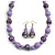 Long Wood Bead Necklace and Earring Set with Animal Print in Lilac Purple Colour/ 80cm L - view 2