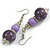 Long Wood Bead Necklace and Earring Set with Animal Print in Lilac Purple Colour/ 80cm L - view 5