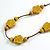 Dusty Yellow Ceramic Flower Bead Brown Cord Necklace and Drop Earrings Set/48cm L/Slight Variation In Colour/Natural Irregularities - view 7