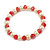 8mm/Red Glass Bead and White Faux Pearl Necklace/Flex Bracelet/Drop Earrings Set - 43cm L/4cm Ext - view 3
