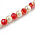 8mm/Red Glass Bead and White Faux Pearl Necklace/Flex Bracelet/Drop Earrings Set - 43cm L/4cm Ext - view 5