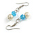 8mm/Azure Blue Glass Bead and White Faux Pearl Necklace/Flex Bracelet/Drop Earrings Set - 43cmL/4cm Ext - view 6