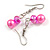 8mm/Glass Bead and Faux Pearl Necklace/Flex Bracelet/Drop Earrings Set in Pink Colours - 43cmL/4cm Ext - view 7