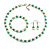 8mm/Green Glass Bead and White Faux Pearl Necklace/Flex Bracelet/Drop Earrings Set - 43cm L/4cm Ext