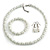 8mm/Glass Bead and Faux Pearl Necklace/Flex Bracelet/Drop Earrings Set in White Colours - 43cmL/4cm Ext