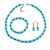 8mm/Glass Bead and Faux Pearl Necklace/Flex Bracelet/Drop Earrings Set in Pastel Blue/ Turquoise Blue Colours - 43cmL/4cm Ext