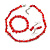 Red Glass/ Red Shell Necklace/ Flex Bracelet (Size M) / Drop Earrings Set - 40cm L/5cm Ext
