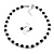 Black/White Glass Bead Necklace and Drop Earring Set In Silver Metal/ 8mm/ 40cm L/ 4cm Ext