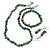Dark Green Glass/Shell Necklace/ Flex Bracelet (Size M) / Drop Earrings Set - 40cm L/5cm Ext