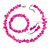 Fuchsia Glass/ Deep Pink Shell Necklace/ Flex Bracelet (Size M) / Drop Earrings Set - 40cm L/5cm Ext