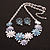 Blue/Silver/Purple Enamel Floral Necklace and Stud Earrings Set in Silver Tone - 44cm L/6cm Ext - view 5