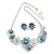 Blue/Silver/Purple Enamel Floral Necklace and Stud Earrings Set in Silver Tone - 44cm L/6cm Ext - view 2