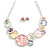 Multicoloured Enamel Rose Floral Necklace and Stud Earrings Set in Silver Tone/45cm L/6cm Ext - view 2