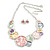 Multicoloured Enamel Rose Floral Necklace and Stud Earrings Set in Silver Tone/45cm L/6cm Ext