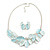 Pastel Mint Blue Enamel Leafy Necklace and Stud Earrings Set in Silver Tone - 42cm L/6cm Ext - view 9