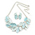 Pastel Mint Blue Enamel Leafy Necklace and Stud Earrings Set in Silver Tone - 42cm L/6cm Ext - view 2
