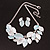 Pastel Mint Blue Enamel Leafy Necklace and Stud Earrings Set in Silver Tone - 42cm L/6cm Ext - view 4