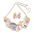 Pastel Multicoloured Enamel Leafy Necklace and Stud Earrings Set in Silver Tone - 42cm L/6cm Ext - view 2