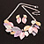 Pastel Multicoloured Enamel Leafy Necklace and Stud Earrings Set in Silver Tone - 42cm L/6cm Ext - view 3