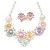 Multicoloured Enamel Daisy Floral Necklace and Stud Earrings Set in Silver Tone - 44cm L/6cm Ext