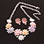 Multicoloured Enamel Daisy Floral Necklace and Stud Earrings Set in Silver Tone - 44cm L/6cm Ext - view 5