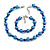 Simulated Pearl and Glass Bead Short Necklace & Bracelet Set in Blue/ 38cm L/ 5cm Ext (Natural Irregularities)