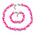 Simulated Pearl and Glass Bead Short Necklace & Bracelet Set in Pink/ 38cm L/ 5cm Ext (Natural Irregularities)