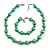Simulated Pearl and Glass Bead Short Necklace & Bracelet Set in Green/ 38cm L/ 5cm Ext (Natural Irregularities)