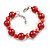 Simulated Pearl and Glass Bead Short Necklace & Bracelet Set in Red/ 38cm L/ 5cm Ext (Natural Irregularities) - view 8